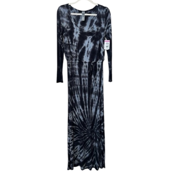 Go Couture Tie Dye Long Sleeve Black Gray Maxi Dress Size S - Picture 1 of 7